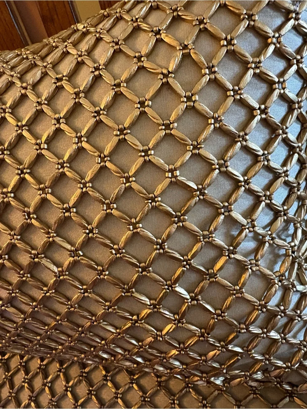 Pair Pier 1 Imports Gold Beaded Lattice Lumbar Accent Throw Pillows 16x12 EUC